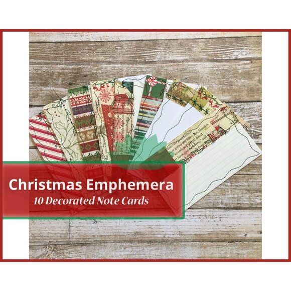 Lot 10 Christmas Junk Journal Note Cards Handmade Sewn Ephemera u Craft Scrapboo - Picture 2 of 6